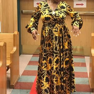 Black and Gold formal maxi wrap dress